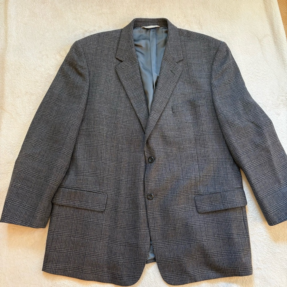 Pronto Uomo Gray Black Blue Glen Plaid Lambswool Sport Coat Size 48R